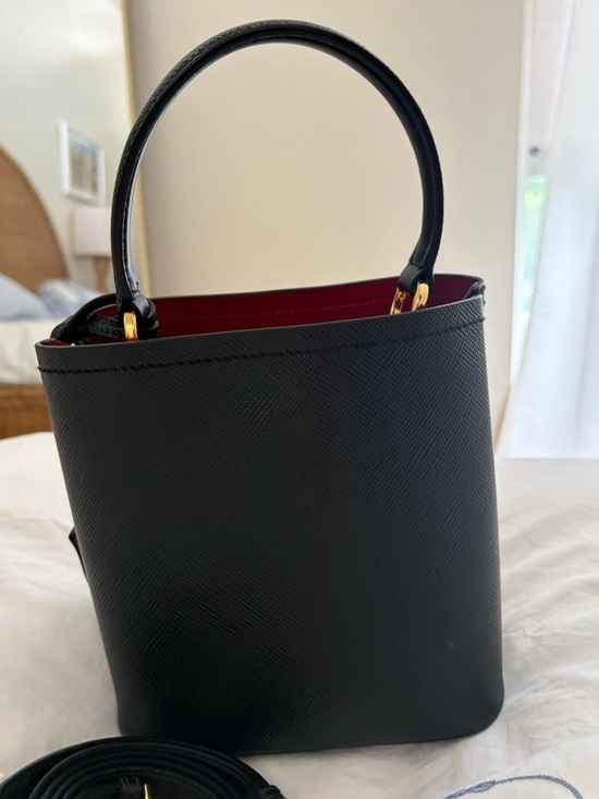 PRADA Black Saffiano Leather Satchel with Red Interior - Picture 5 of 5